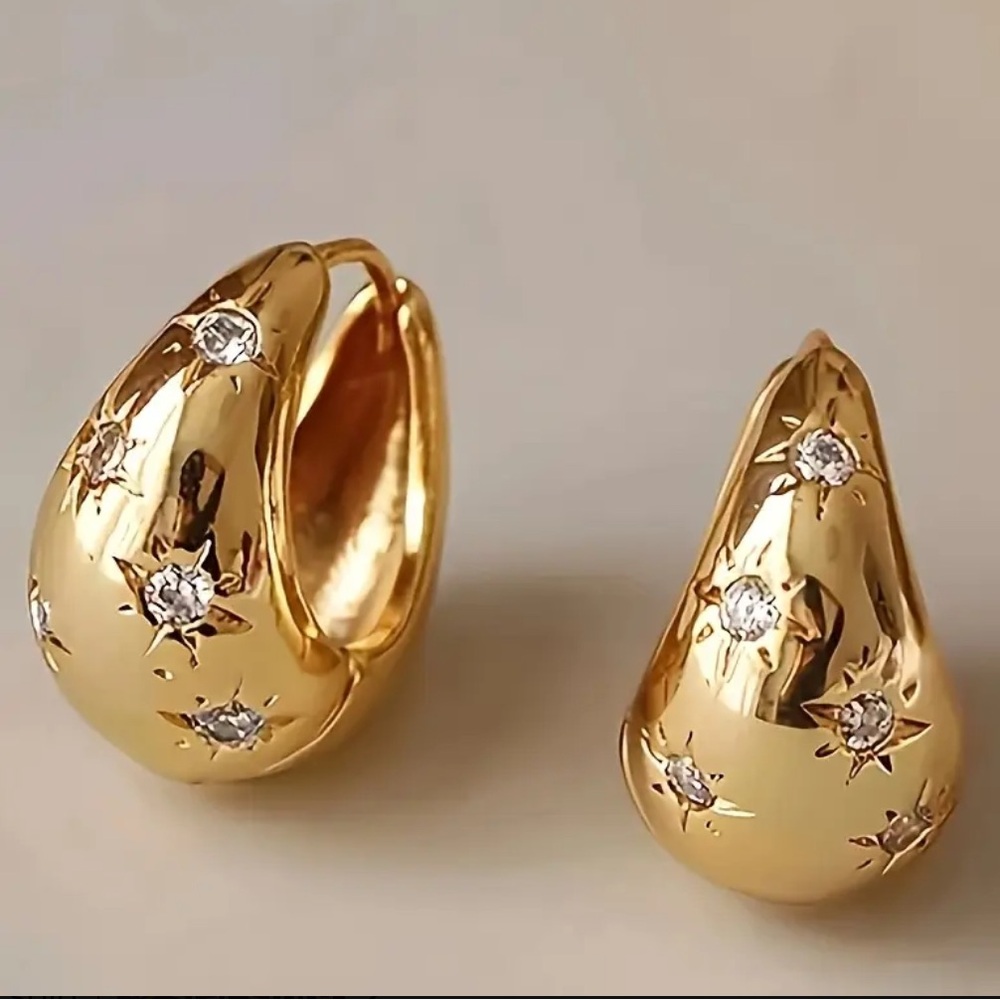 NEW! Anthropologie
Celestial Stars Crystal Dome Huggies Hoop Gold Earrings - Picture 8 of 9